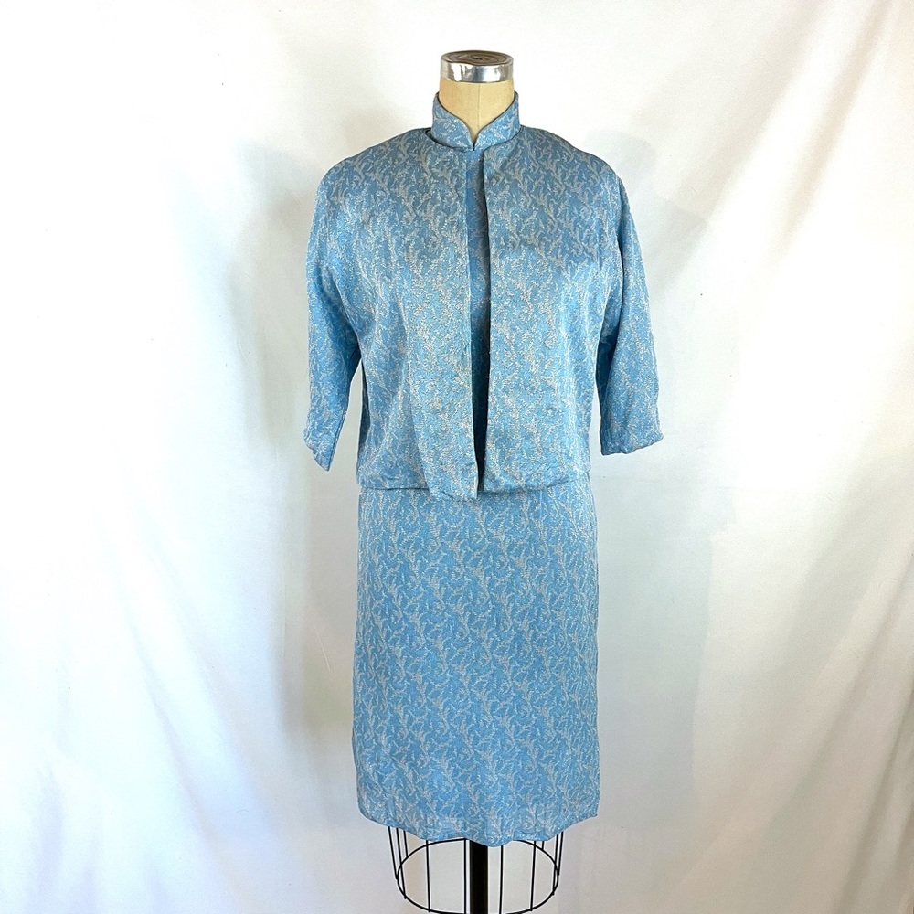 Vintage 50s 60s Metallic Dress & Jacket Set Small
